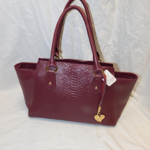 NEW With Tags - Cuore & Pelle Maroon Handbag - Faux Leather Alligator Print - Picture 2 of 4